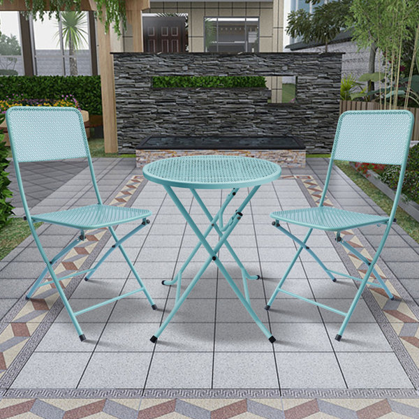 Latitude Run® Metal Folding Patio Bistro Sets With 1 Round Table And